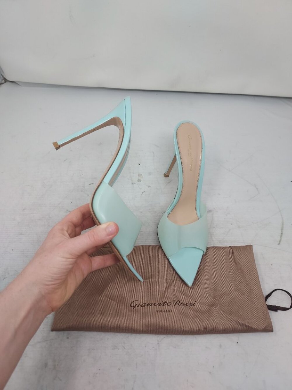 Gianvito Rossi Aloe Blue Plexi Mule Sandal